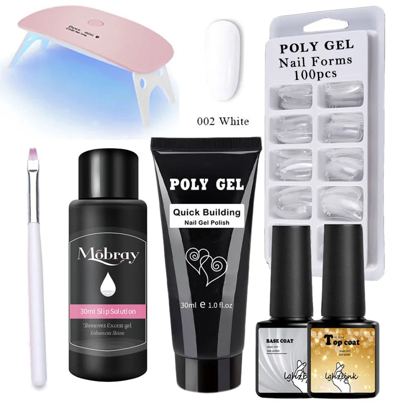 French Nail Art Poly Gel Kit with UV Brush and Nail Tips