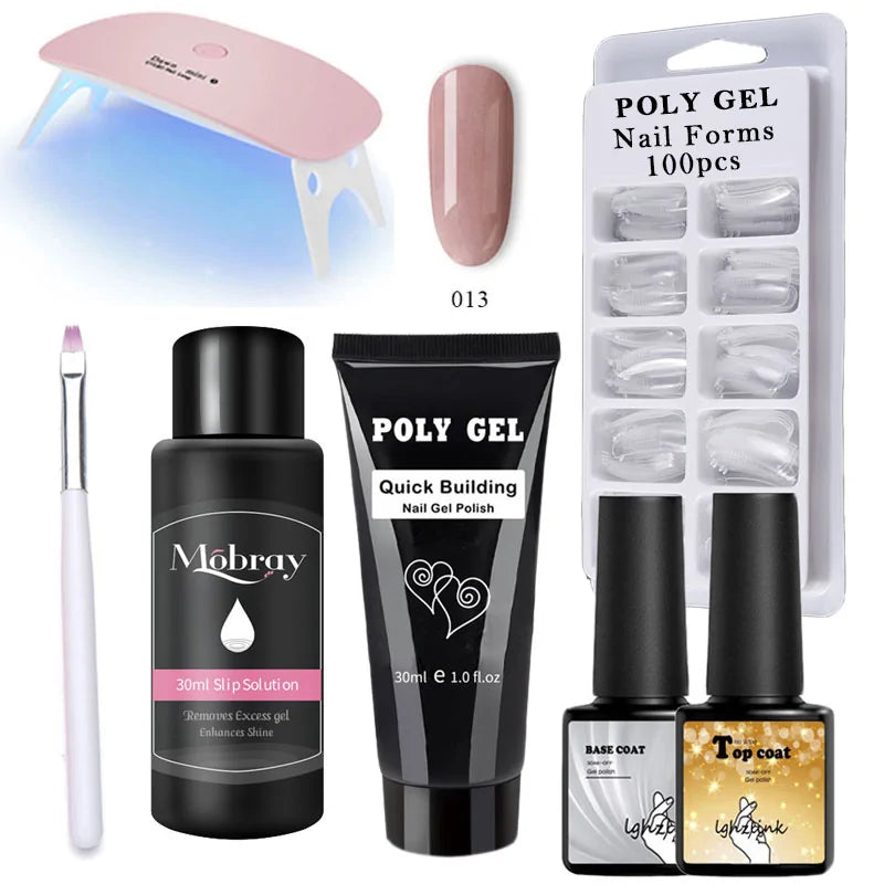 French Nail Art Poly Gel Kit with UV Brush and Nail Tips